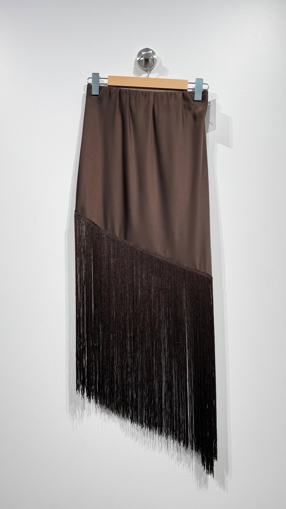 Heavy Satin Fringed Skirt: Chocolate / YOU