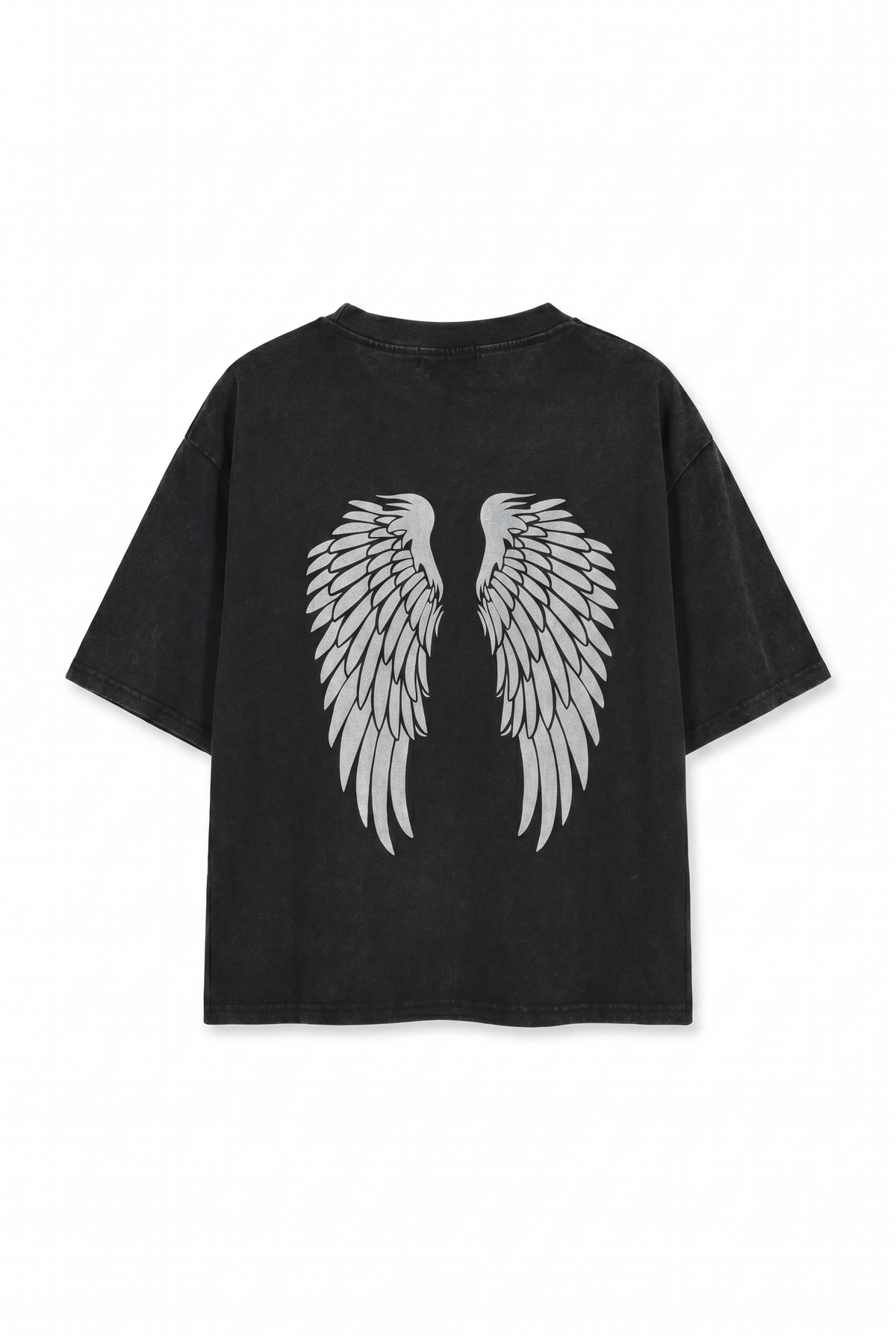 T-shirt with wing motif on the back: Black / YOU