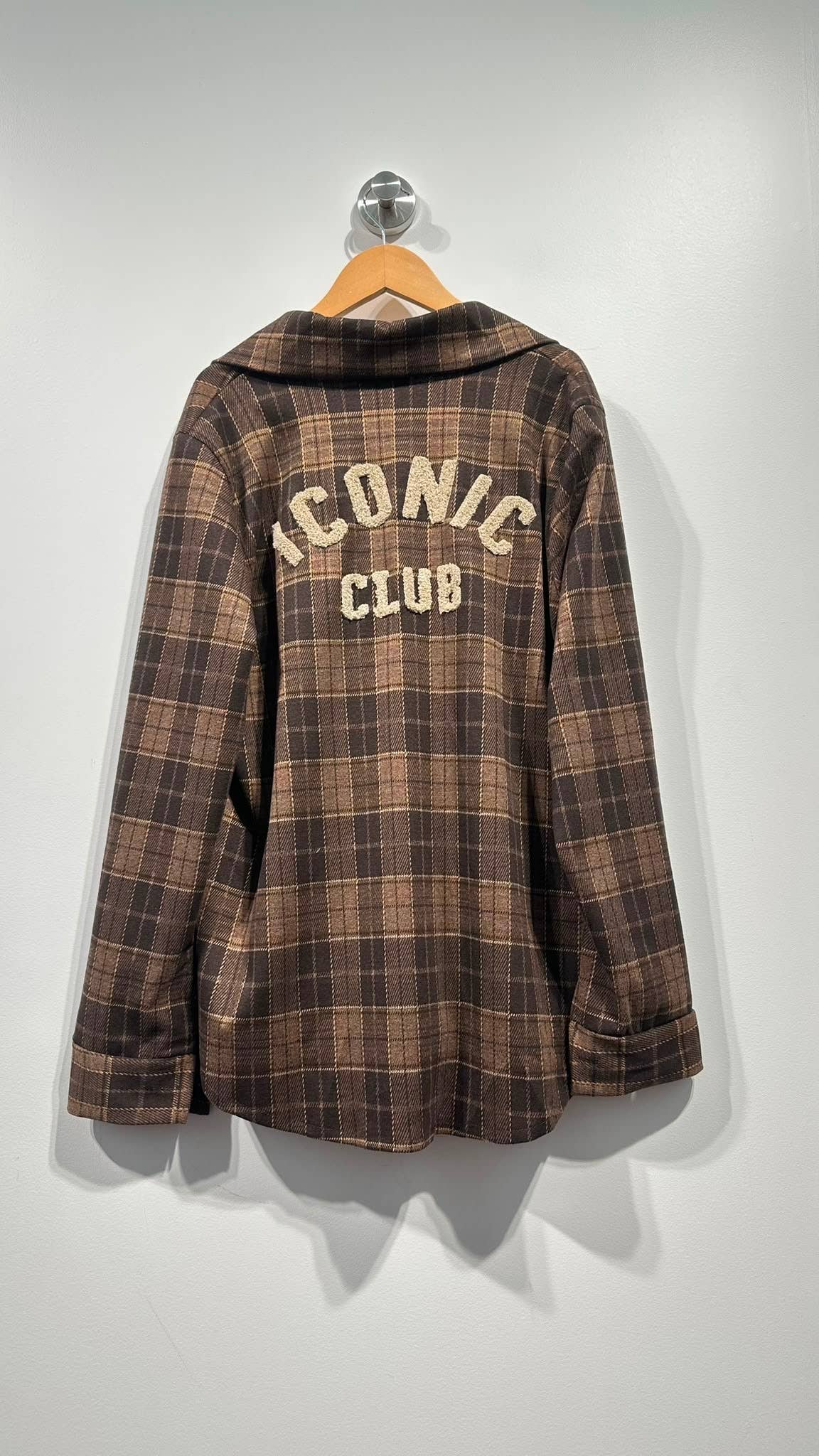 Embroidered Plaid Flannel Shirt: Camel / YOU