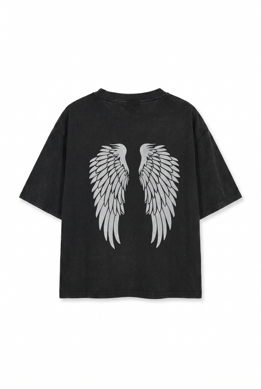 T-shirt with wing motif on the back: Black / YOU